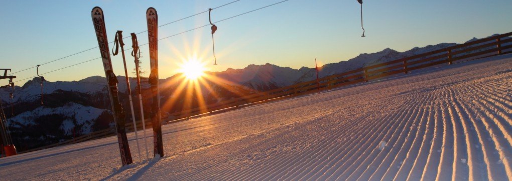 Sonnenuntergang im Winter - top präparierte Skipisten in Ski amadé © Tourismusverband Großarl